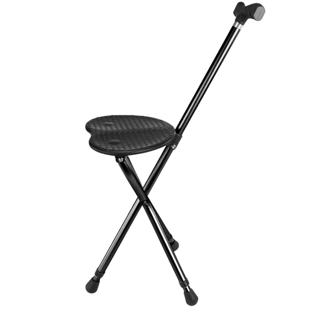 Bastón plegable con asiento de aluminio y plástico negro, 90 cm