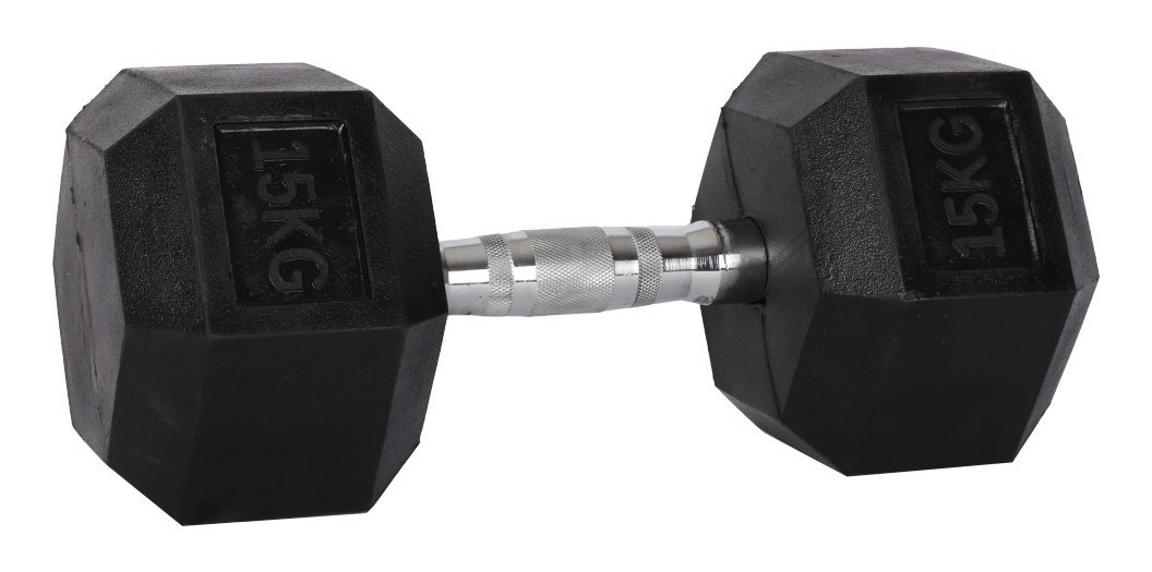 Mancuerna hexagonal engomada Dumbbell de acero y goma, 15 kg