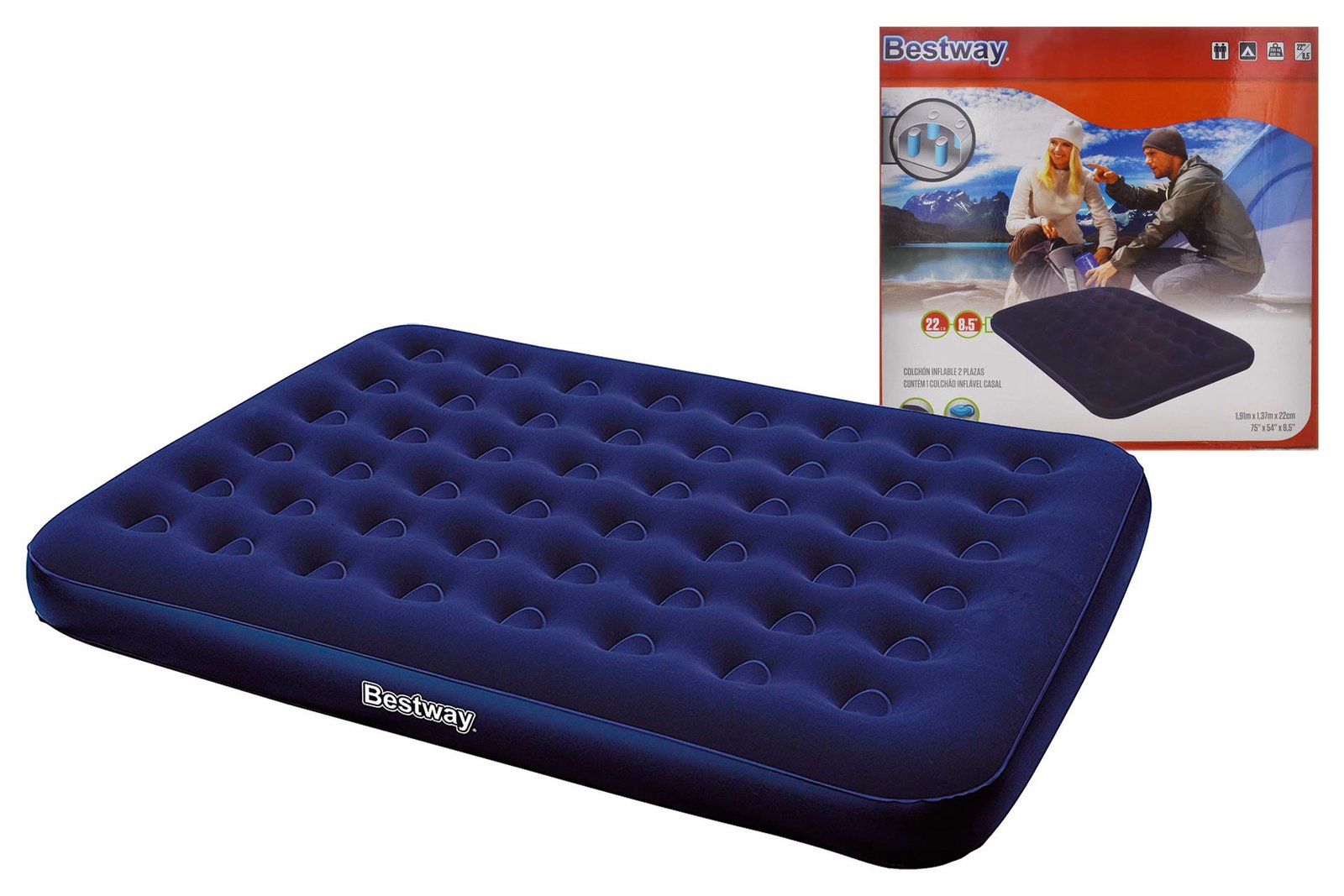 Colchón inflable gamuza Bestway azul, 191 × 137 cm, 2 piezas