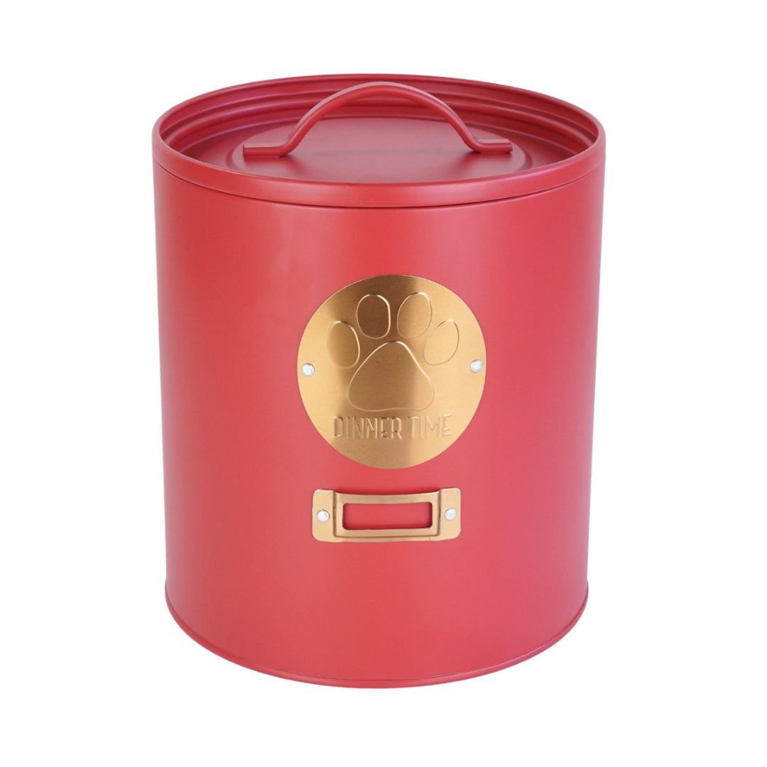 Lata para comida de perros rojo con dorado, 21,5 × 24 cm