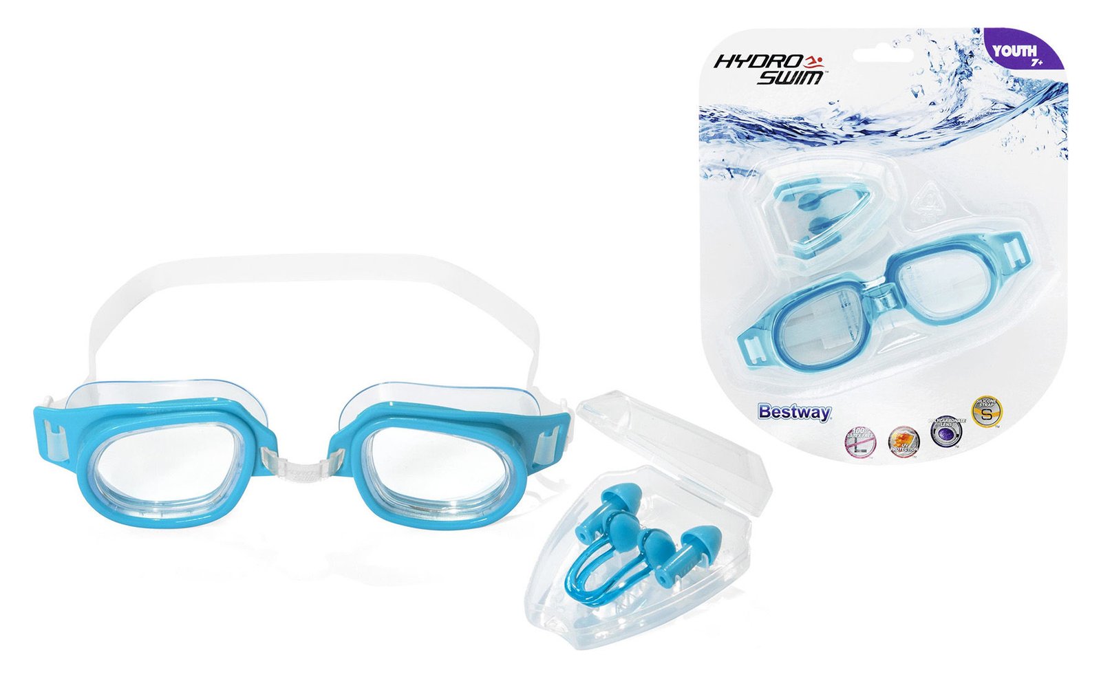 Lentes Bestway para piscina y protector de oidos y nariz
