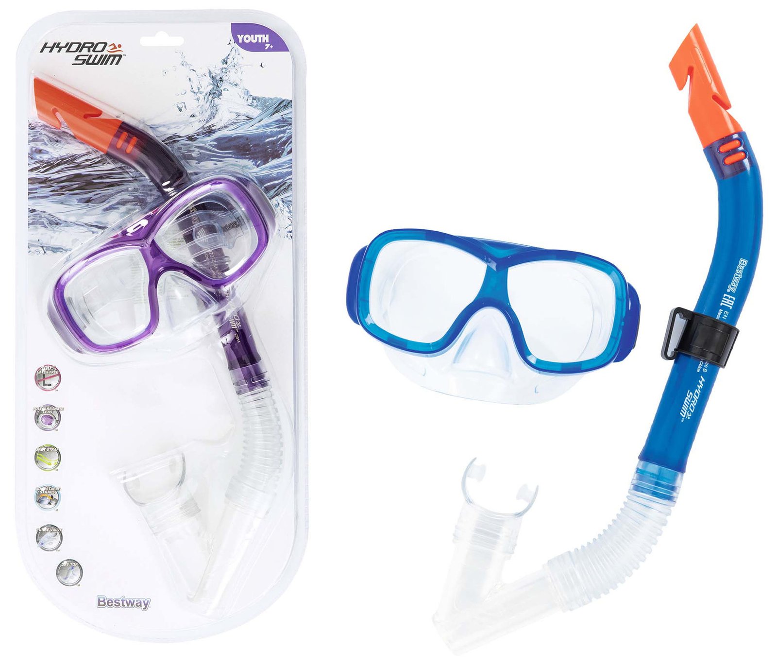 Máscara Bestway de buceo con snorkel set lucio y 7