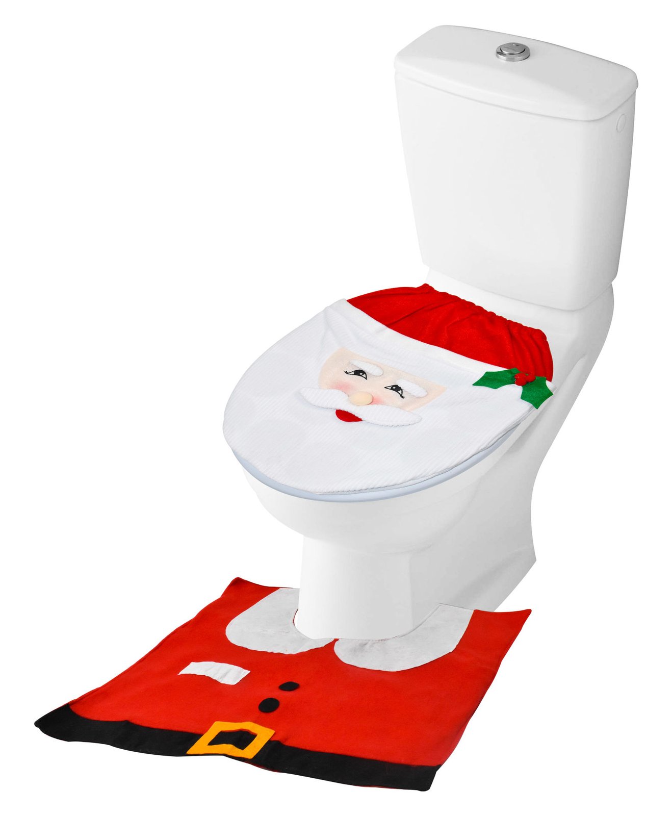 Alfombra baño set de 2 piezas con funda para tapa de inodoro navideño