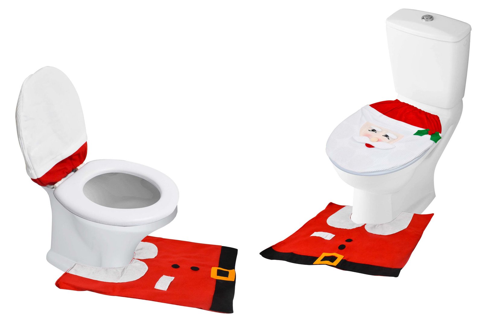Alfombra baño set de 2 piezas con funda para tapa de inodoro navideño