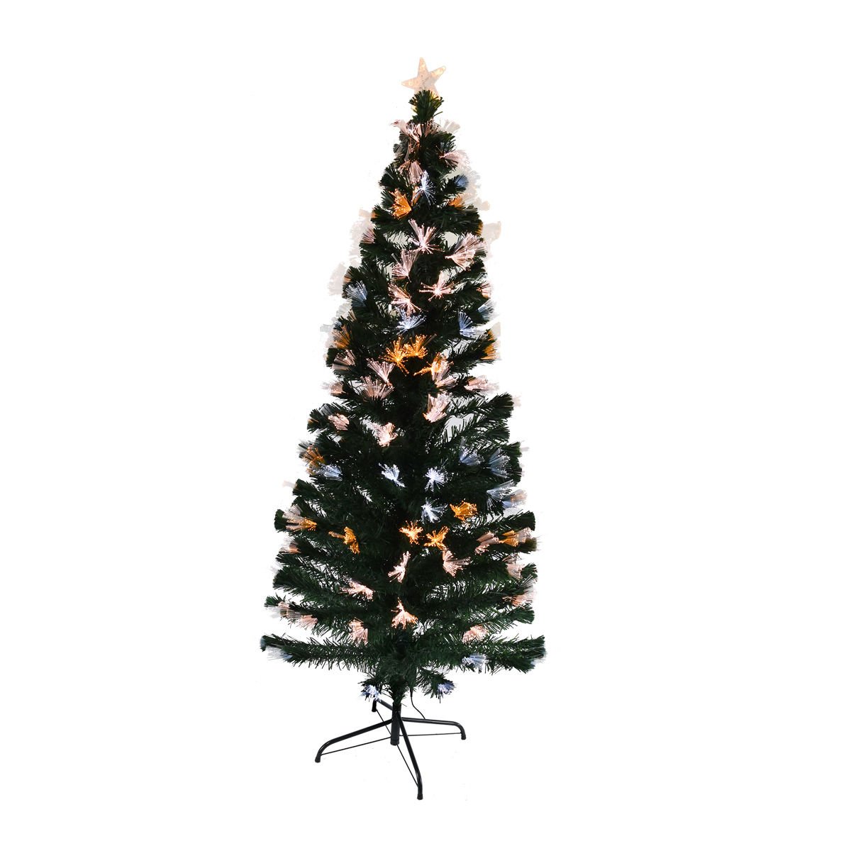 Árbol LED verde con fibra óptica dorada-blanca 200 luces navideño, 180 cm