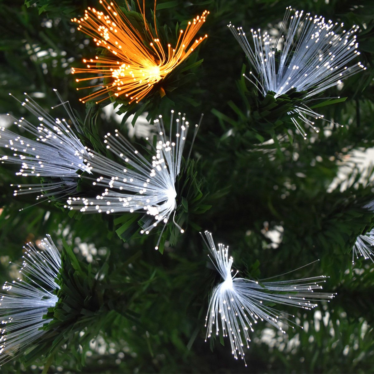 Árbol LED verde con fibra óptica dorada-blanca 200 luces navideño, 180 cm