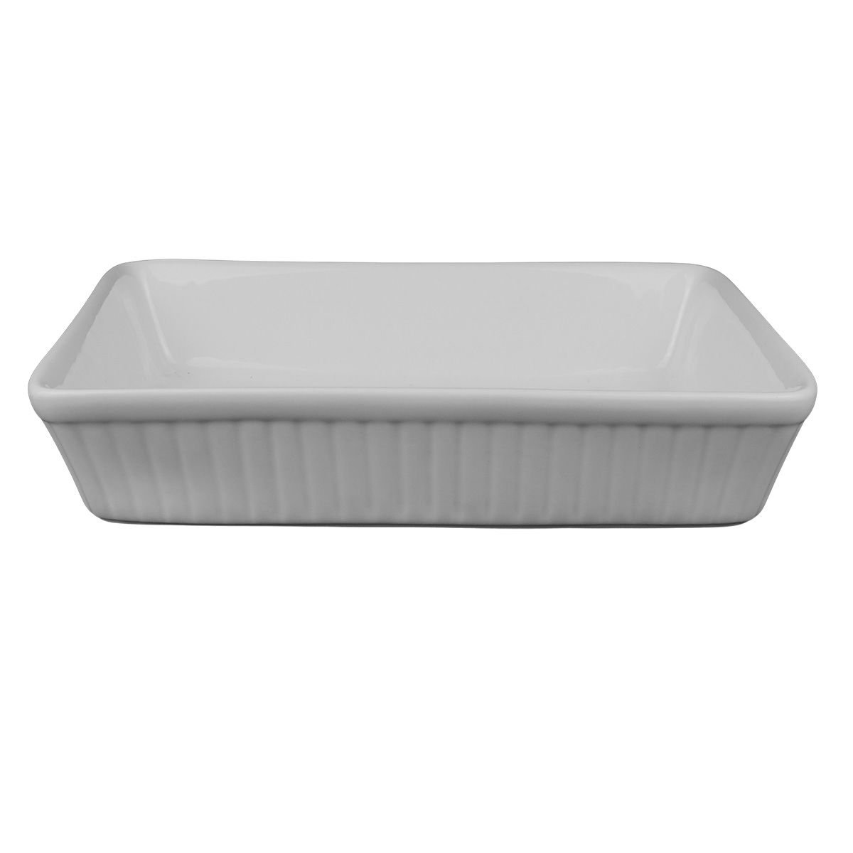 Asadera de cerámica blanca rectangular labrada, 31,5 × 21,5 × 5,5 cm