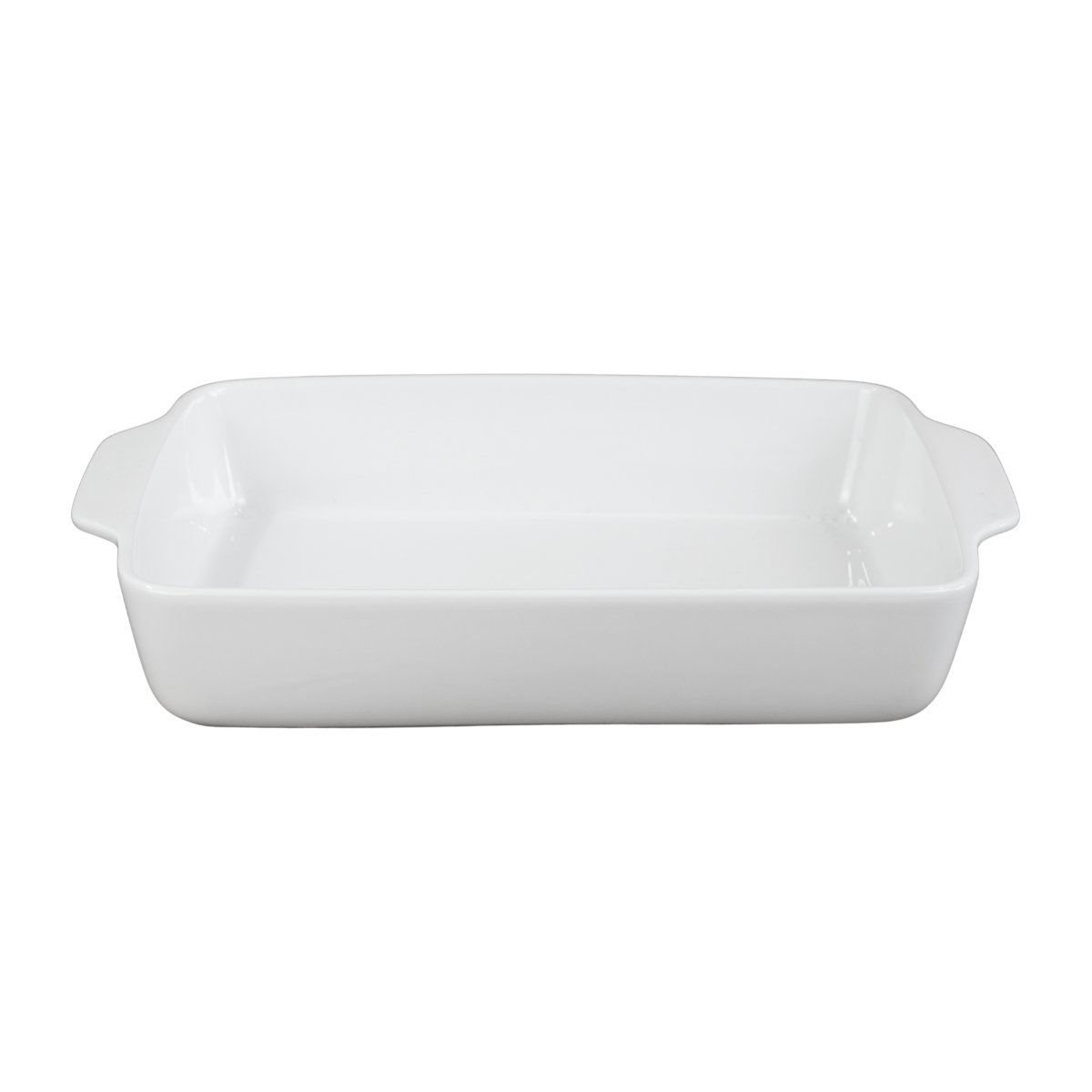 Fuente/asadera de cerámica blanca con asas, 30,5 × 23,5 cm