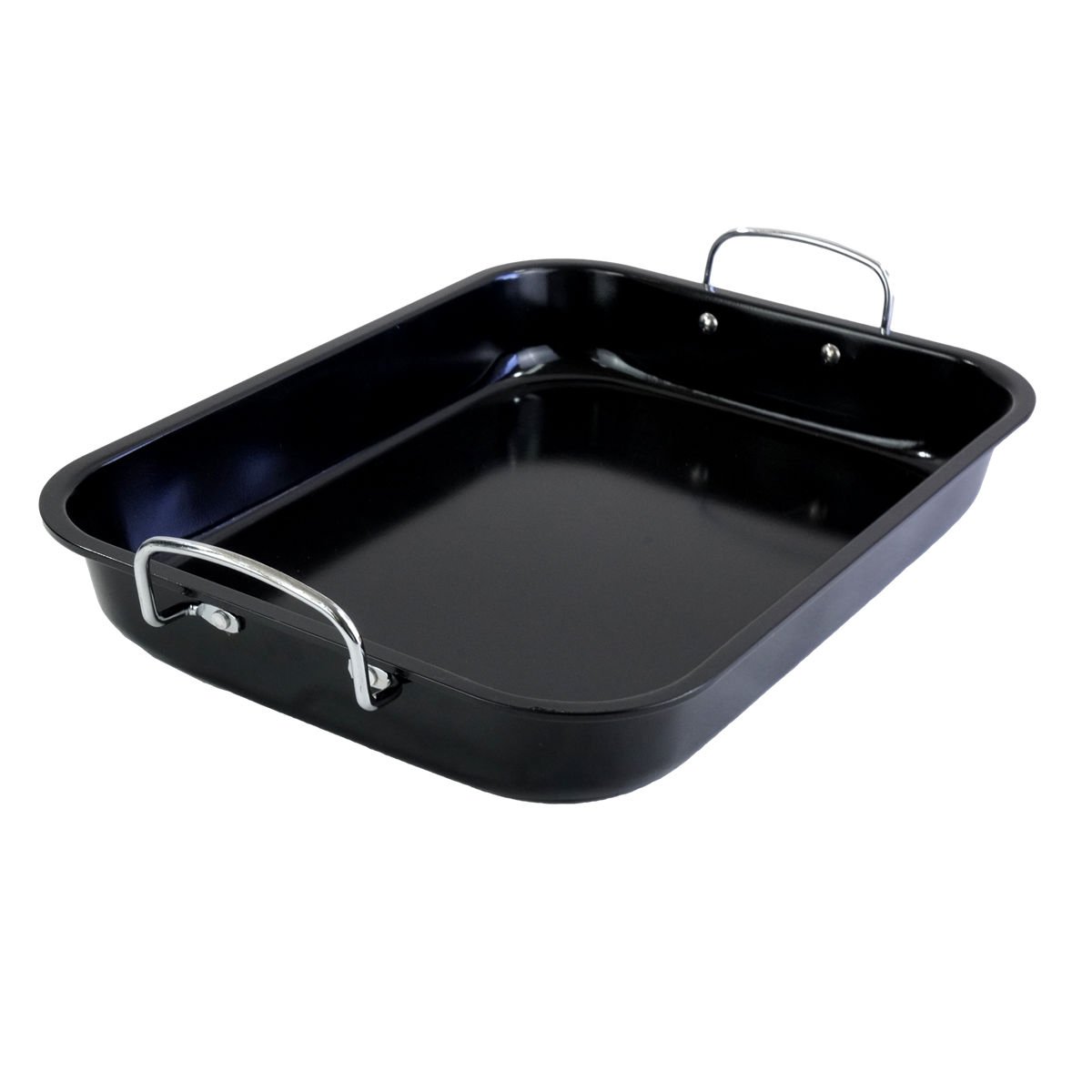 Asadera rectangular de metal con asas negra, 39 × 29,5 cm