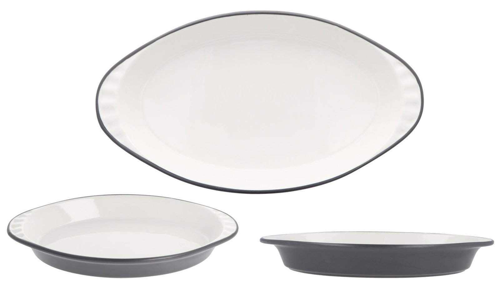 Asadera oval de cerámica blanca con asas, 32 × 18 × 4,5 cm