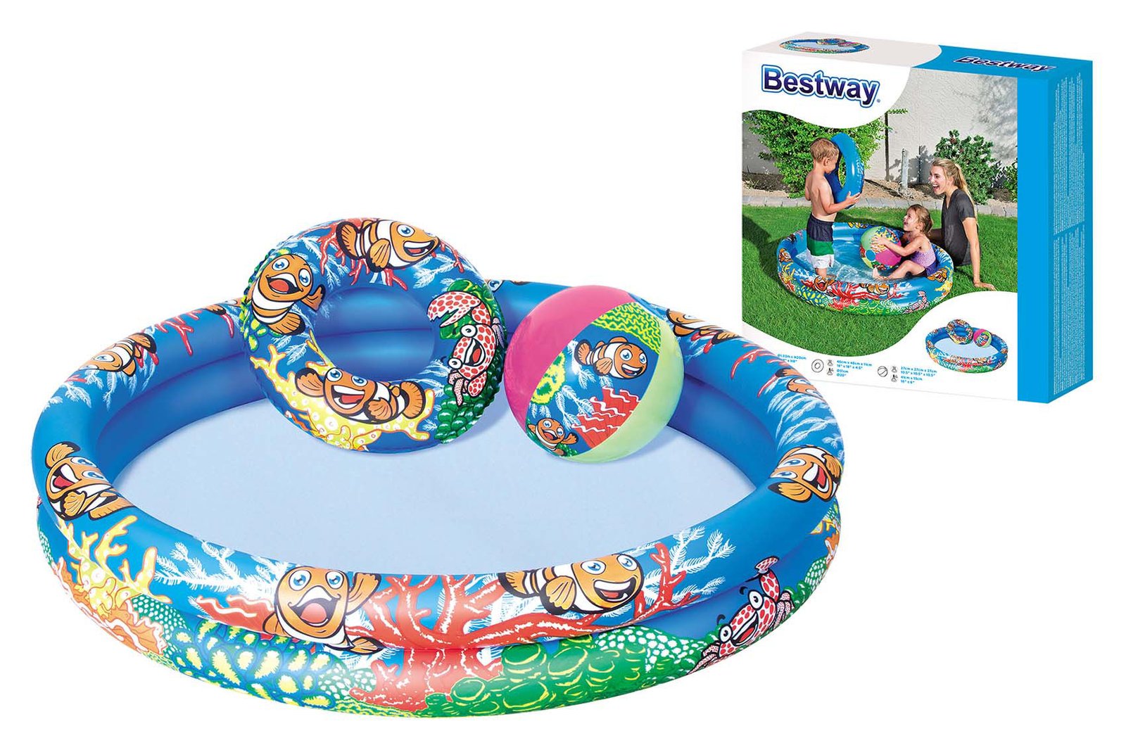 Piscina inflable Bestway 2 aros y salvavida y pelota set, 137 L